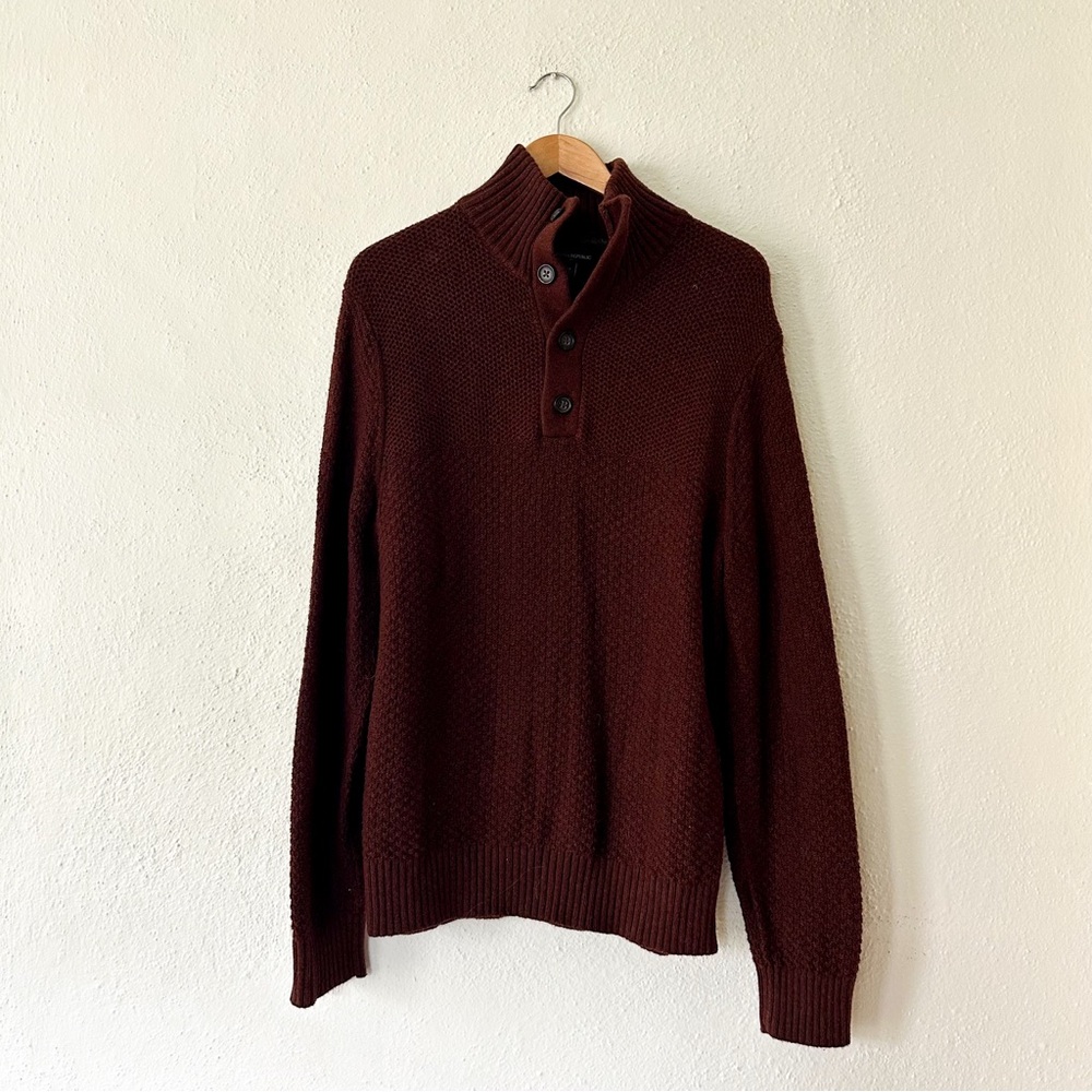 Banana Republic Mens Maroon 3/4 Button Fisherman Sweater